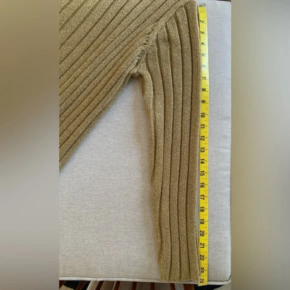 Jones New York Women's Gold Ribbed Crew Neck Sweater with Metallic Threading - Picture 5 of 7